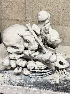 A pile of plastic bones and skulls
