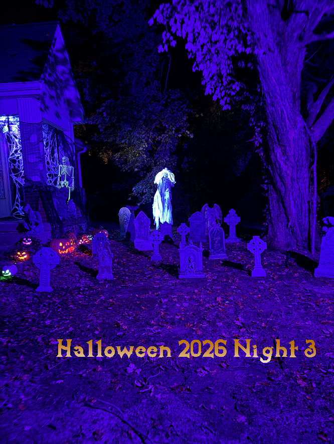 WIP Halloween graveyard with banshee.  Text says Halloween 2026 Night 3