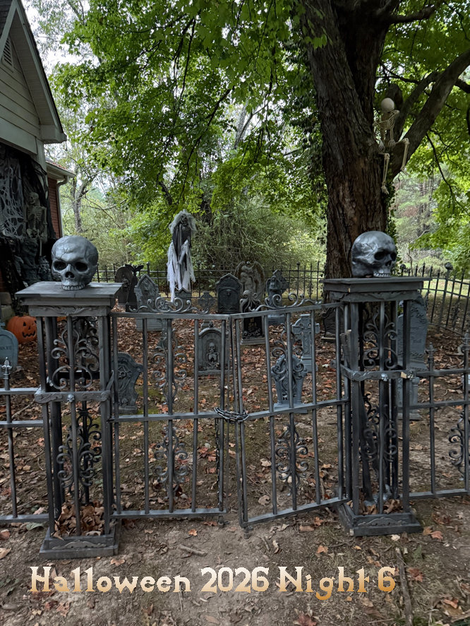 A cemetary on a gloomy day. Text says Halloween 2026 Night 6